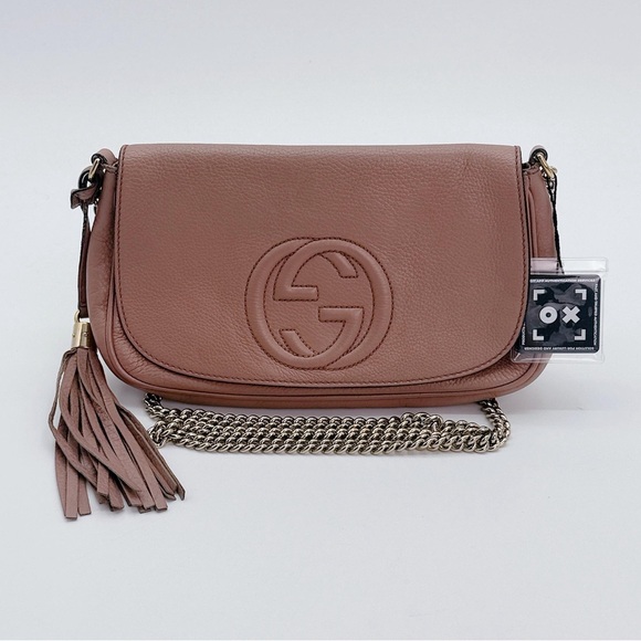 Gucci Soho Long Flap Shoulder Crossbody Dusty Rose Pink Bag Purse - Picture 4 of 16